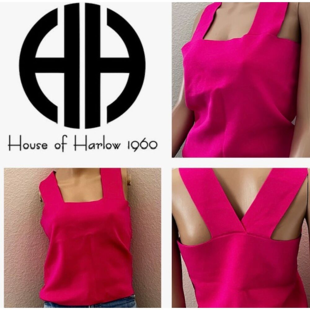 SZ L NWOT House of Harlow 1960 Viscose Knit CrossBack Tank Pink Strawberry Moon